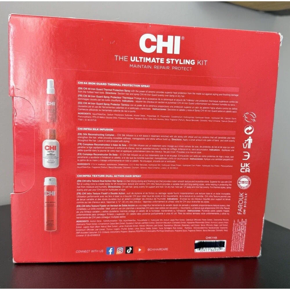 CHI Styling Kit Silk Infusion 44 IronGuard Heat Protectant Texture Hairspray NEW